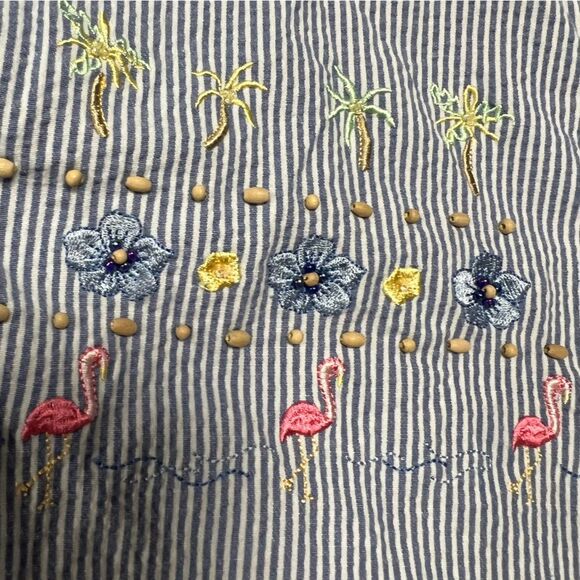 Alfred Dunner Short Sleeve Stripes Embroidered Floral Button Front Shirt Size 18 - Picture 5 of 8